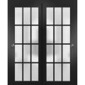 Sliding Closet 12 Lites Bypass Doors | Felicia 3312 White Silk | Sturdy Rails Moldings Trims Hardware Set | Wood Solid Bedroom Wardrobe Doors -36" x 80" (2* 18x80) Black Matte