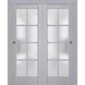 Sliding Closet Bypass Doors | Veregio 7412 Matte Grey with Frosted Glass | Sturdy Rails Moldings Trims Hardware Set | Wood Solid Bedroom Wardrobe Doors  Matte Grey