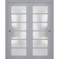 Sliding Closet Bypass Doors with Frosted Glass | Veregio 7602 Matte Grey | Sturdy Rails Moldings Trims Hardware Set | Wood Solid Bedroom Wardrobe Doors -36" x 96" (2* 18x96) Matte Grey
