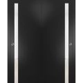 Sliding Closet Bypass Doors 48 x 80 inches | Planum 0040 Grey Oak with Black Glass | Sturdy Rails Moldings Trims Hardware Set | Wood Solid Bedroom Wardrobe Doors  Black Matte