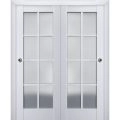 Sliding Closet Bypass Doors | Veregio 7412 Matte Grey with Frosted Glass | Sturdy Rails Moldings Trims Hardware Set | Wood Solid Bedroom Wardrobe Doors  White
