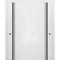 Sliding Closet Bypass Doors | Planum 0011 Natural Veneer and Aluminum Strips | Sturdy Rails Moldings Trims Hardware Set | Wood Solid Bedroom Wardrobe Doors White