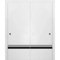 Sliding Closet Bypass Doors | Planum 0012 Natural Veneer and Aluminum Strips | Sturdy Rails Moldings Trims Hardware Set | Wood Solid Bedroom Wardrobe Doors White