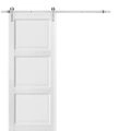 Sliding Barn Door with 6.6ft Hardware | Lucia 2661 White Silk | Rail Hangers Sturdy Silver Set | 3 Paneled Shaker Wooden Solid Panel Interior Doors White