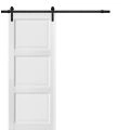 Sliding Barn Door with Hardware | Lucia 2661 White Silk | 6.6FT Rail Hangers Sturdy Set | 3 Paneled Shaker Wooden Solid Panel Interior Doors White