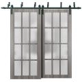 Sliding Closet 12 Lites Frosted Glass Barn Bypass Doors | Felicia 3312 White Silk | Sturdy 6.6ft Rails Hardware Set | Wood Solid Bedroom Wardrobe Doors -36" x 96" (2* 18x96) Ginger Ash
