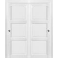 Sliding Closet Bypass Doors with hardware | Lucia 2661 White Silk | Sturdy Rails Moldings Trims Hardware Set | Pantry Kitchen 3-Panels Wooden Solid Bedroom Wardrobe Doors  White