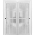 Sliding Closet 12 Lites Bypass Doors | Felicia 3312 White Silk | Sturdy Rails Moldings Trims Hardware Set | Wood Solid Bedroom Wardrobe Doors -36" x 80" (2* 18x80) White