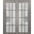 Sliding Closet 12 Lites Bypass Doors | Felicia 3312 White Silk | Sturdy Rails Moldings Trims Hardware Set | Wood Solid Bedroom Wardrobe Doors -36" x 80" (2* 18x80) Ginger Ash