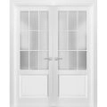 Solid French Double Doors Frosted Glass 9 Lites | Felicia 3309 Matte White | Single Regural Panel Frame Trims | Bathroom Bedroom Sturdy Doors -36" x 84" (2* 18x84) White