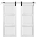 Sliding Double Barn Doors with Hardware | Lucia 2661 White Silk | 13FT Rail Hangers Sturdy Set | Pantry Kitchen 3-Panel Wooden Solid Panel Interior Hall Bedroom Bathroom Door White