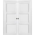 French Double Pocket Doors | Lucia 2661 White Silk | Kit Trims Rail Hardware | Solid Wood Interior Pantry Kitchen Bedroom Sliding Closet Sturdy Door  White