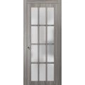 Sliding French Pocket Door with Frosted Glass 12 Lites | Felicia 3312 Matte Black | Kit Trims Rail Hardware | Solid Wood Interior Bedroom Sturdy Doors -18" x 80" Ginger Ash