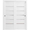 Sliding Closet Bypass Doors with hardware | Quadro 4117 White Silk with Frosted Glass | Sturdy Rails Moldings Trims Set | Kitchen Lite Wooden Solid Bedroom Wardrobe Doors  White