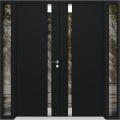Front Exterior Prehung Aluminum Double Doors / Cynex 6777 Black / 2 Sidelights / Mirrored Clear Glass Modern Painted 96x96 (W12+72+12" x H96") Left hand Outswing Black