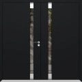 Front Exterior Prehung Aluminum Double Doors / Cynex 6777 Black / Mirrored Clear Glass Modern Painted (W72" x H80") Right hand Inswing Black