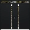 Front Exterior Prehung Aluminum Double Doors / Cynex 6777 Black / Top Transom / Mirrored Clear Glass Modern Painted (W72" x H96+14") Left hand Outswing Black