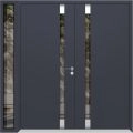 Front Exterior Prehung Aluminum Double Doors / Cynex 6777 Black / 1 Sidelight / Mirrored Clear Glass Modern Painted 86x96 (W72+14" x H96") Right hand Inswing Gray Graphite