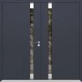 Front Exterior Prehung Aluminum Double Doors / Cynex 6777 Black / Mirrored Clear Glass Modern Painted (W72" x H96") Right hand Outswing Gray Graphite