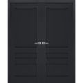 Interior Solid French Double Doors | Veregio 7411 Matte Grey | Wood Solid Panel Frame Trims | Closet Bedroom Sturdy Doors  Antracite