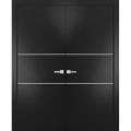 Solid French Double Doors | Planum 0110 Matte Black and Aluminum Strips | Wood Solid Panel Frame Trims | Closet Bedroom Black Matte