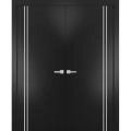 Solid French Double Doors | Planum 0310 Chocolate Ash and Aluminum Strips | Wood Solid Panel Frame Trims | Closet Bedroom Black Matte