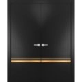 Solid French Double Doors | Planum 2010 Chocolate Ash and Aluminum Strips | Wood Solid Panel Frame Trims | Closet Bedroom Black Matte