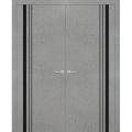 Planum Solid French Double Doors | Planum 0011 Walnut and Aluminum Strips | Wood Solid Panel Frame Trims | Closet Bedroom Sturdy Doors Concrete
