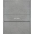 Solid French Double Doors | Planum 0014 Concrete and Aluminum Strips | Wood Solid Panel Frame Trims | Closet Bedroom Sturdy Doors -84" x 80" (2* 42x80) Concrete
