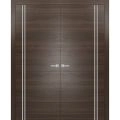 Solid French Double Doors | Planum 0310 Chocolate Ash and Aluminum Strips | Wood Solid Panel Frame Trims | Closet Bedroom Chocolate Ash