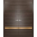 Solid French Double Doors | Planum 2010 Chocolate Ash and Aluminum Strips | Wood Solid Panel Frame Trims | Closet Bedroom Chocolate Ash