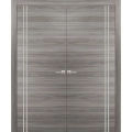 Solid French Double Doors | Planum 0310 Chocolate Ash and Aluminum Strips | Wood Solid Panel Frame Trims | Closet Bedroom Ginger Ash