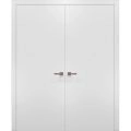 Planum Solid French Double Doors | Planum 0010 Natural Veneer | Wood Solid Panel Frame Trims | Closet Bedroom Sturdy Doors  White