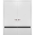 Solid French Double Doors | Planum 0012 Concrete and Aluminum Strips | Wood Solid Panel Frame Trims | Closet Bedroom Sturdy Doors -56" x 96" (2* 28x96) White