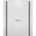 Planum Solid French Double Doors | Planum 0011 Walnut and Aluminum Strips | Wood Solid Panel Frame Trims | Closet Bedroom Sturdy Doors White