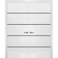 Solid French Double Doors | Planum 0015 Concrete and Aluminum Strips | Wood Solid Panel Frame Trims | Closet Bedroom Sturdy Doors -84" x 80" (2* 42x80) White