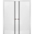 Solid French Double Doors | Planum 0016 White Silk and Aluminum Strips | Wood Solid Panel Frame Trims | Closet Bedroom-64" x 80" (2* 32x80) White