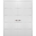 French Double Interior Doors with Hardware | Planum 0020 Grey Oak | Panel Frame Trims | Bathroom Bedroom Interior Sturdy Door White