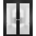 Planum 2102 Interior Double Closet Doors Honey Ash with Trims Frame Handles-36" x 84" (2* 18x84) Black Matte