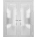 Planum 2102 Interior Double Closet Doors Honey Ash with Trims Frame Handles-36" x 84" (2* 18x84) White