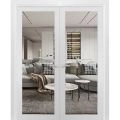 Solid French Double Doors | Lucia 2166 White Silk with Clear Glass | Wood Solid Panel Frame Trims | Closet Bedroom Sturdy Doors White