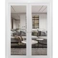 Solid French Double Doors | Lucia 2666 White Silk with Clear Glass and Aluminum Strips | Wood Solid Panel Frame Trims | Closet Bedroom Sturdy Doors White