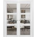 Solid French Double Doors | Lucia 2555 Matte Black with Clear Glass | Wood Solid Panel Frame Trims | Closet Bedroom Sturdy Doors White