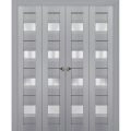 Sliding Closet Double Bi-fold Doors | Veregio 7455 Antracite with Frosted Glass | Sturdy Tracks Moldings Trims Hardware Set | Wood Solid Bedroom Wardrobe Doors  Matte Grey