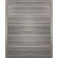 French Double Interior Doors with Hardware | Planum 0020 Grey Oak | Panel Frame Trims | Bathroom Bedroom Interior Sturdy Door Ginger Ash