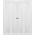Sliding Closet Double Bi-fold Doors | Quadro 4115 White Silk | Sturdy Tracks Moldings Trims Hardware Set | Wood Solid Bedroom Wardrobe Doors  White