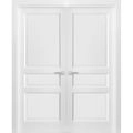French Double Panel Solid Doors with Hardware | Lucia 31 White Silk | Panel Frame Trims | Bathroom Bedroom Interior Sturdy Door White