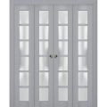 Sliding Closet Double Bi-fold Doors | Veregio 7602 Matte Grey with Frosted Glass | Sturdy Tracks Moldings Trims Hardware Set | Wood Solid Bedroom Wardrobe Doors  Matte Grey