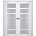 Interior Solid French Double Doors | Veregio 7602 Antracite with Frosted Glass | Wood Solid Panel Frame Trims | Closet Bedroom Sturdy Doors  White