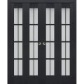 Sliding Closet Double Bi-fold Doors | Veregio 7412 Matte Grey with Frosted Glass | Sturdy Tracks Moldings Trims Hardware Set | Wood Solid Bedroom Wardrobe Doors  Antracite